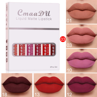 6-Piece Matte Waterproof Lipstick Set – Long-Lasting Non-Stick Cup Lip Gloss for All-Day Wear