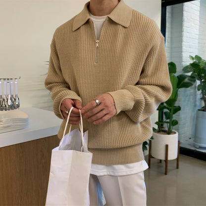 Men's Winter Lapel Sweater – Loose Fit Lightly Mature Trendy Knitwear