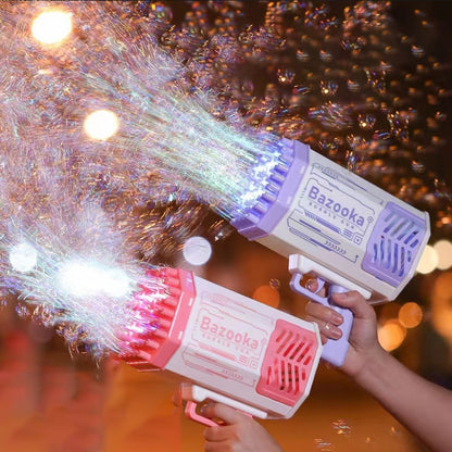 Rocket Bubble Gun Toy with 69 Holes – Automatic Light-Up Soap Bubble Blower for Kids