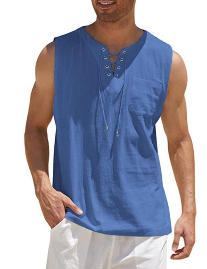 Summer Tank Vest for Men – Collared Tie Short Sleeve T-Shirt