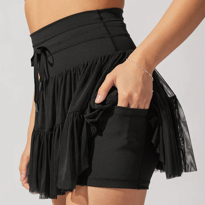 Women's High-Waist Lace-Up Pleated Sports Skirt – Summer Fashion Skirt with Anti-Exposure Safety Pants