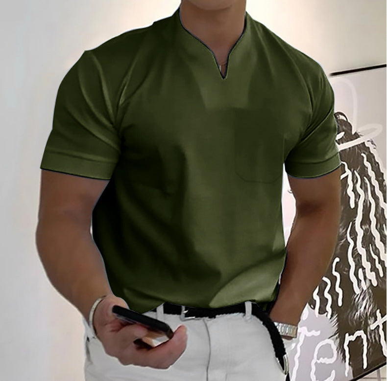 Summer Short Sleeve Shirt for Men – Plus Size Fitness Sports T-Shirt with Elastic Cotton and Pocket