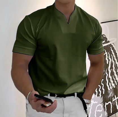 Summer Short Sleeve Shirt for Men – Plus Size Fitness Sports T-Shirt with Elastic Cotton and Pocket