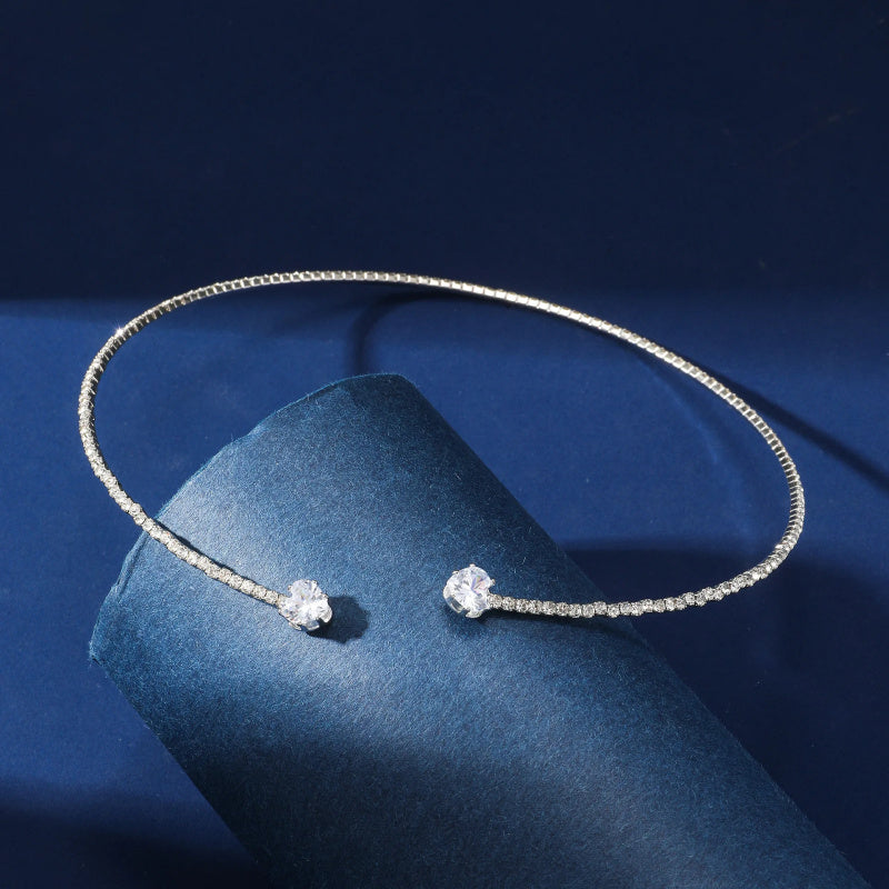 Fashion Rhinestone Heart Collar Choker Necklace for Women – Silver Color Simple Open Collar Necklace, Elegant Jewelry Accessory