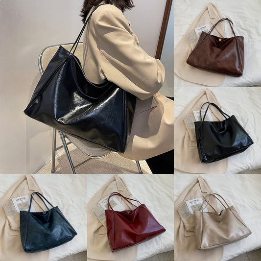 Vintage Women's Large Capacity Leather Tote Bag – Casual Athletic Shoulder Shopper Handbag for Fashion and Everyday Use