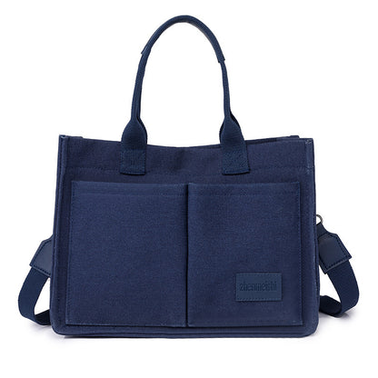 Women's Large Capacity Canvas Tote – Multi-Pocket Crossbody Shoulder Bag for Daily Use & Mommy Essentials