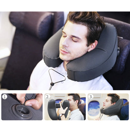 Premium Hooded Travel Pillow - Revolutionary H-Shaped Inflatable Neck Support for Ultimate Comfort