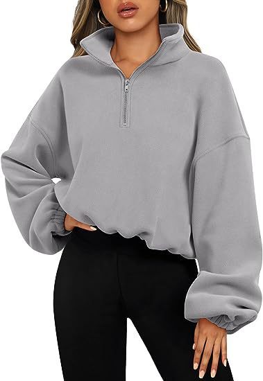 Women's Loose Sport Pullover Hoodie – Thick Zipper Sweatshirt with Stand Collar, Warm Winter Clothing