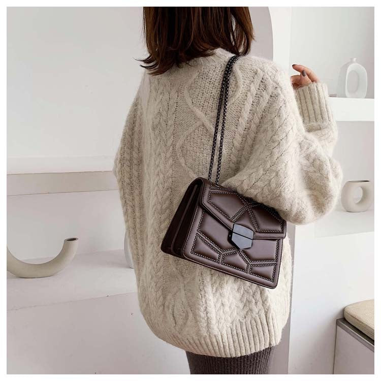 Small Square Shoulder Bag with Studs, Fashionable Crossbody Bag for Women