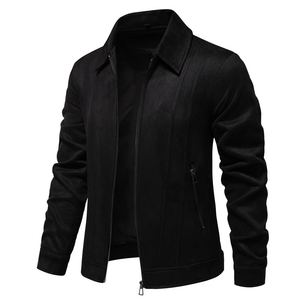 Men's Fashion Lapel Zipper Suede Jacket for Autumn and Winter Outdoor Wear