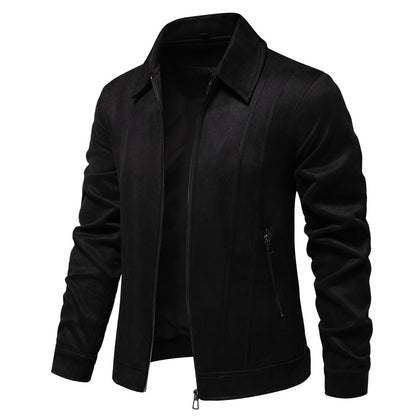 Men's Fashion Lapel Zipper Suede Jacket for Autumn and Winter Outdoor Wear