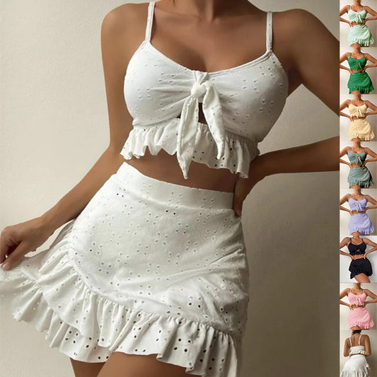 3-Piece Beach Bikini Set – Fashion Ruffle Design with Hip-Hugging Skirt – Summer Swimsuit for Women