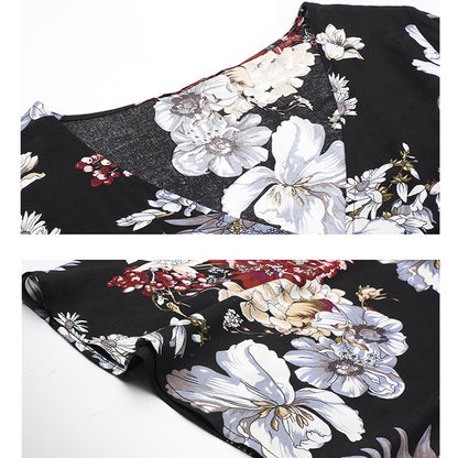 Floral Summer Beach Dress – V-Neck Elastic Waist Dresses for Women