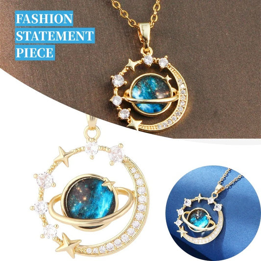 Stainless Steel Starry Sky Planet Astronaut Necklace for Women – Light Luxurious Temperament Star Metal Chain Jewelry Gift