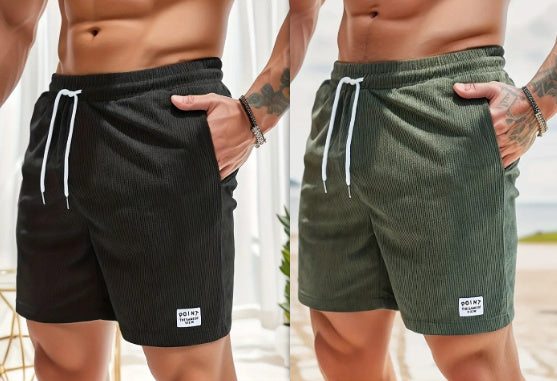 Summer Corduroy Lace-up Drawstring Shorts – Casual Sports Short Pants for Men
