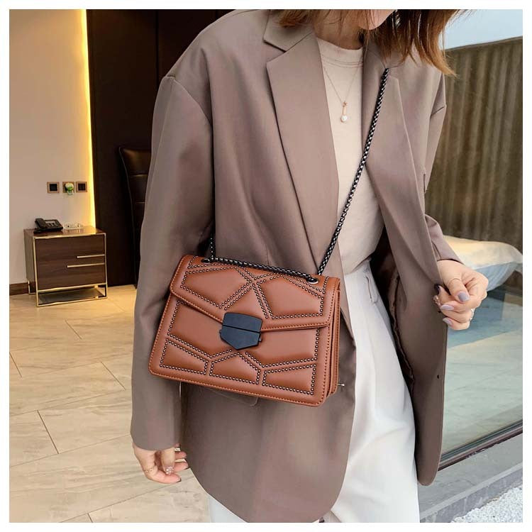 Small Square Shoulder Bag with Studs, Fashionable Crossbody Bag for Women