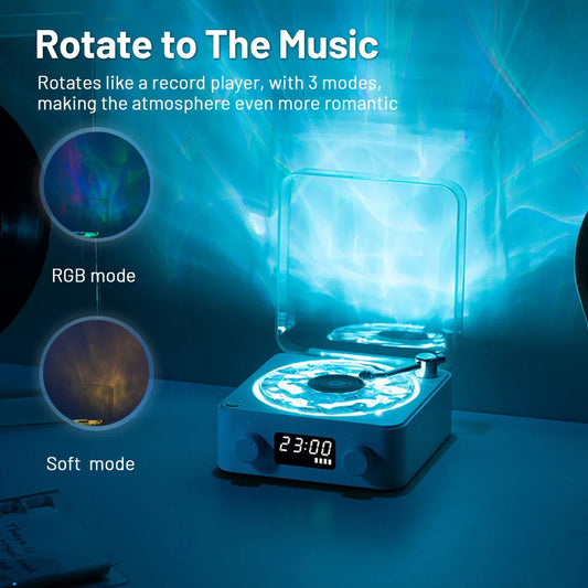 Premium Retro Turntable Bluetooth Speaker - Vintage Record Player Design with RGB Projection & Hi-Fi Stereo Sound