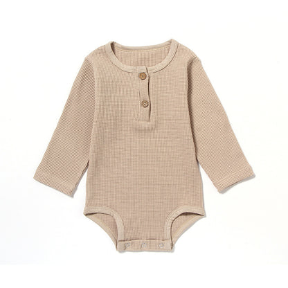 Spring and Autumn Baby Romper – Soft Long Sleeve Waffle Knit Romper for Newborns and Infants