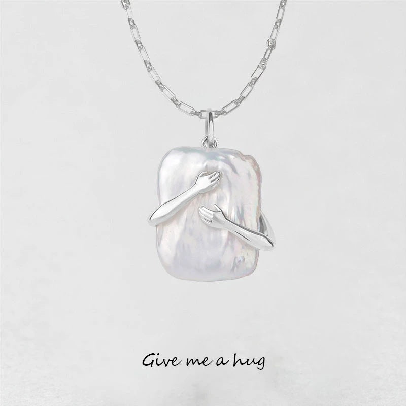 Unique Square Baroque Pearl Couple Pendant Necklace - Valentine's Day Lover Gift & Party Jewelry