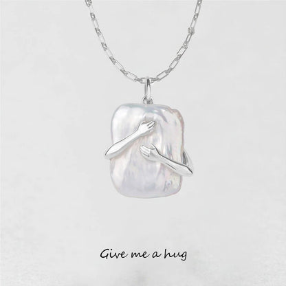 Unique Square Baroque Pearl Couple Pendant Necklace - Valentine's Day Lover Gift & Party Jewelry