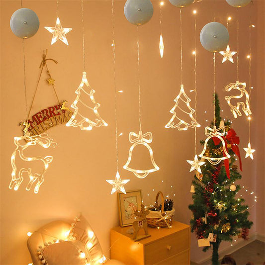 Battery-Powered Christmas LED Suction Cup Chandelier, Santa Claus, Elk & Snowman Holiday Window Lights, Party Decoration