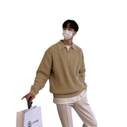 Men's Winter Lapel Sweater – Loose Fit Lightly Mature Trendy Knitwear