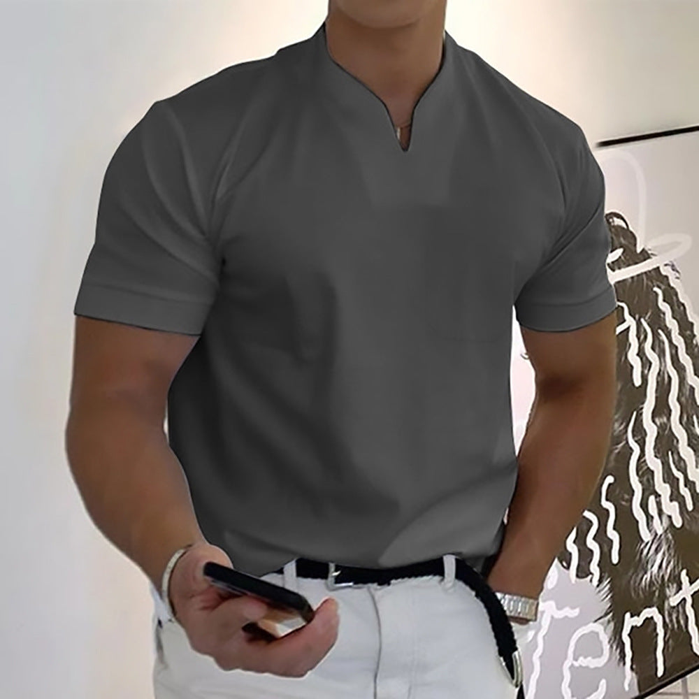 Summer Short Sleeve Shirt for Men – Plus Size Fitness Sports T-Shirt with Elastic Cotton and Pocket