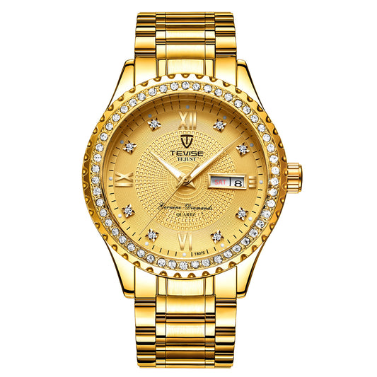 Couple Quartz Watches – Gold and Diamond Minimalist Wristwatches for Him and Her