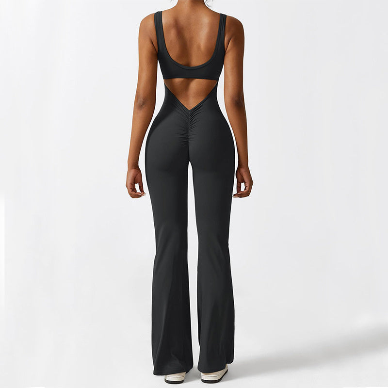 Women's Sleeveless Flare Jumpsuit – Fitness & Yoga Long Pants, Stylish and Comfortable Activewear