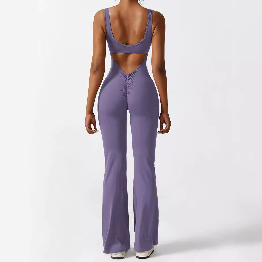 Women's Sleeveless Flare Jumpsuit – Fitness & Yoga Long Pants, Stylish and Comfortable Activewear