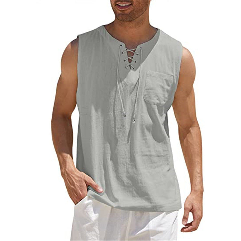 Summer Tank Vest for Men – Collared Tie Short Sleeve T-Shirt