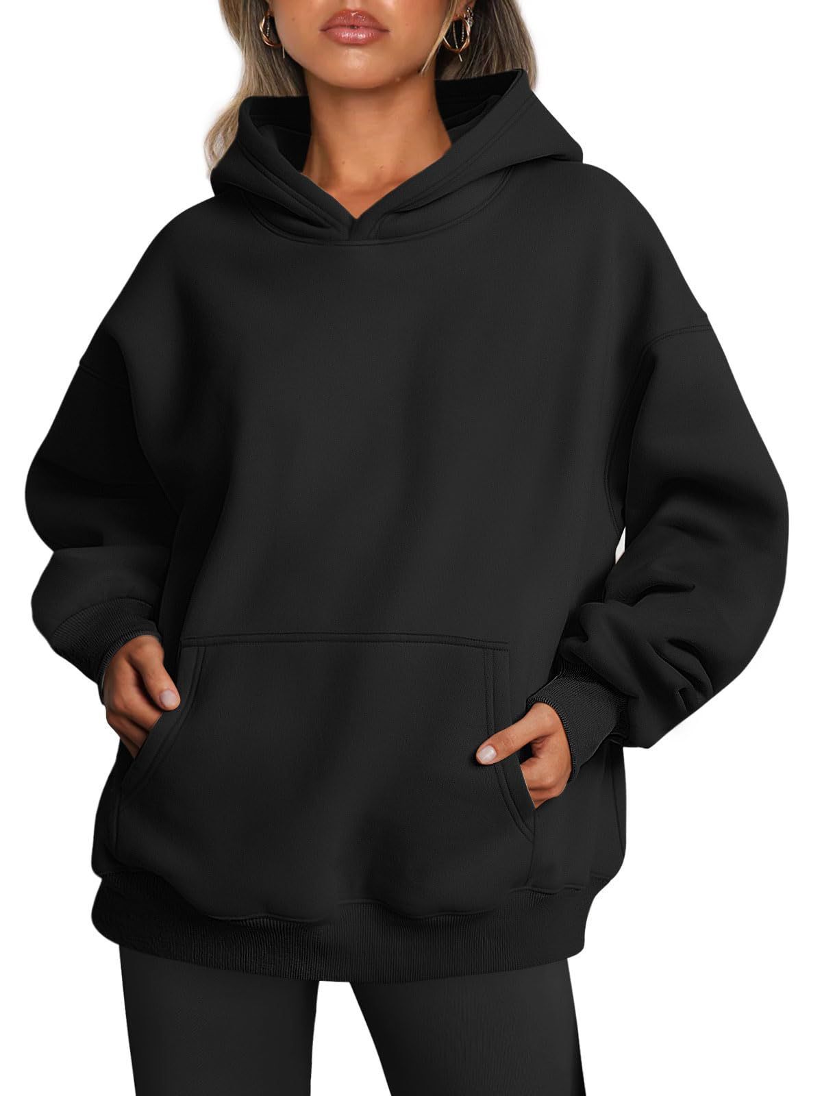 Women's Oversized Fleece Hoodie – Loose Pullover Sweatshirt with Pocket, Long Sleeve, Winter & Fall Sports Outfits
