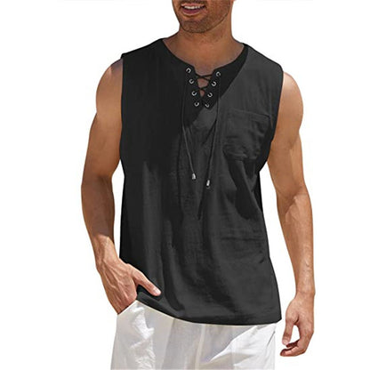 Summer Tank Vest for Men – Collared Tie Short Sleeve T-Shirt