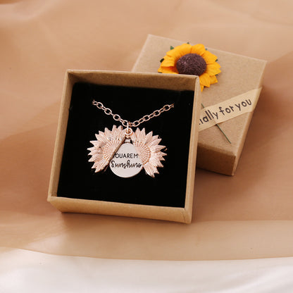 "You Are My Sunshine" Sunflower Necklace - Meaningful Pendant for Women and Men, Perfect Couple Gift