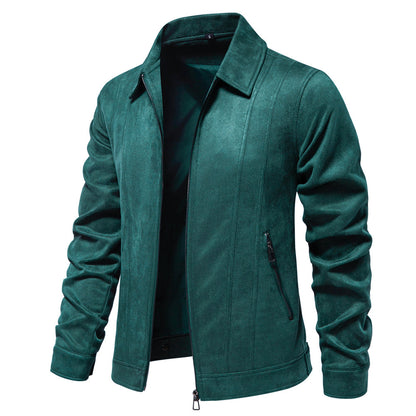 Men's Fashion Lapel Zipper Suede Jacket for Autumn and Winter Outdoor Wear