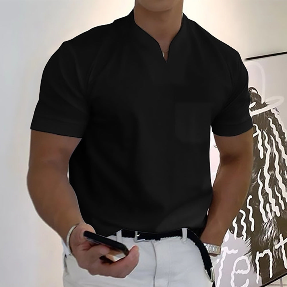 Summer Short Sleeve Shirt for Men – Plus Size Fitness Sports T-Shirt with Elastic Cotton and Pocket