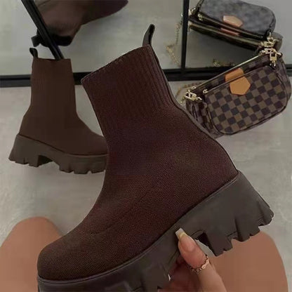 Women's Sock Boots - Platform Chunky Heel Shoes, Trendy Style