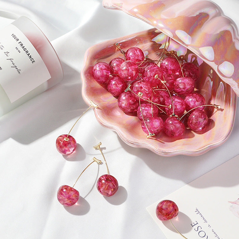 New Trendy French Dried Cherry Earrings – Long Sweet and Fashionable Cherry Dangle Earrings for Women