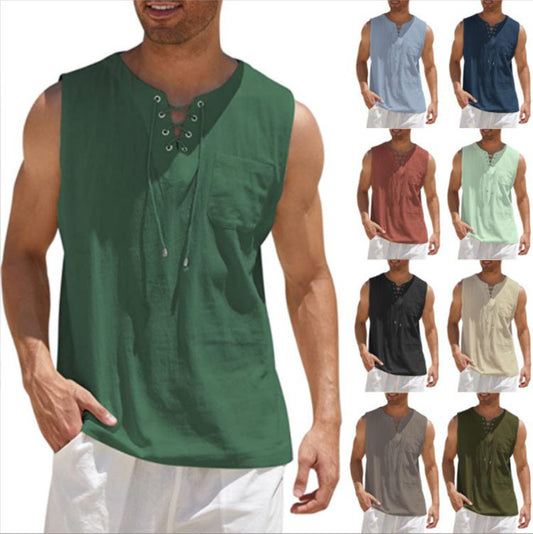 Summer Tank Vest for Men – Collared Tie Short Sleeve T-Shirt