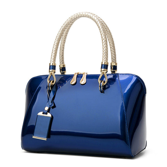 Shiny Leather One-Shoulder Handbag – Fashionable Diagonal Bag for Stylish Women