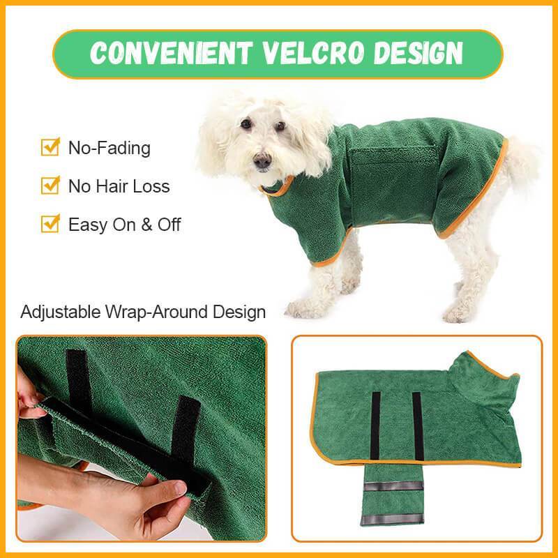 Premium Microfiber Pet Spa Robe - Ultra-Absorbent Quick-Dry Bathrobe with Secure Waist Wrap