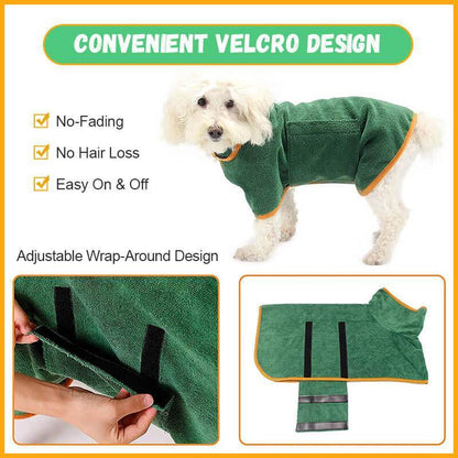 Premium Microfiber Pet Spa Robe - Ultra-Absorbent Quick-Dry Bathrobe with Secure Waist Wrap