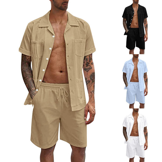 Summer Linen Short Sleeve Shirt and Shorts Set – Loose Casual Sportswear for Men
