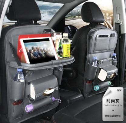 Premium Leather Car Seat Organizer - Waterproof Backseat Storage with Foldable Tray for Ultimate Vehicle Organization