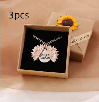 "You Are My Sunshine" Sunflower Necklace - Meaningful Pendant for Women and Men, Perfect Couple Gift
