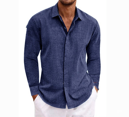 Solid Color Long Sleeve Cotton Linen Shirt for Men – Undershirt Style