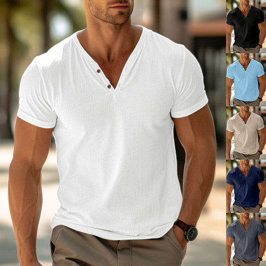 Men's Summer Beach T-shirt – Short Sleeve Solid Color Casual Regular Fit Top