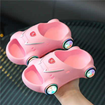 Kids Glowing Slippers – Cartoon Car Sandals with Anti-Slip Sole, Luminous Summer Beach Shoes for Boys & Girls