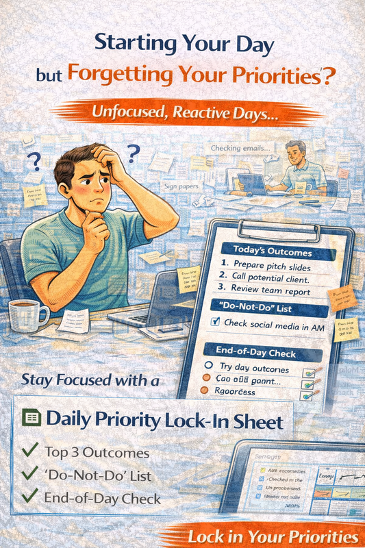 Daily Priority Lock-In Sheet | Start with Clarity, End with Progress