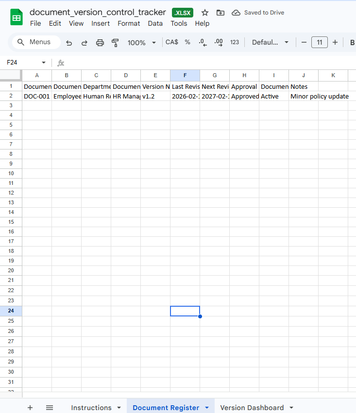 Document Version Control Tracker | Maintain Version History, Track Approvals and Manage Document Governance
